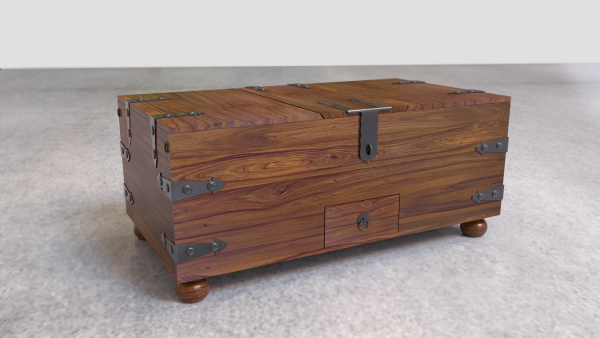 Suryavanshi Sheesham Wood Bar Cabinet Versatile Coffee Table – Vintage Iron or Brass Gold Finish