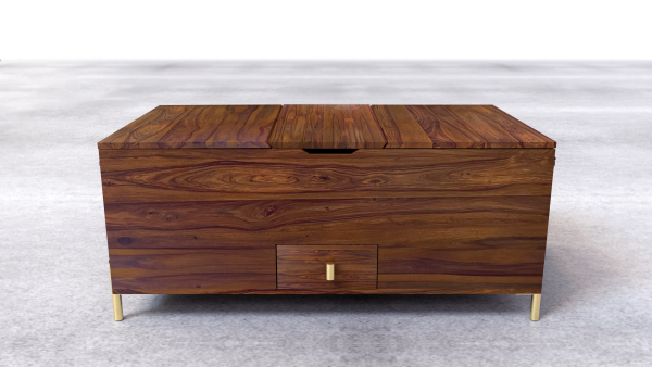Suryavanshi Sheesham Wood Bar Cabinet Versatile Coffee Table – Vintage Iron or Brass Gold Finish