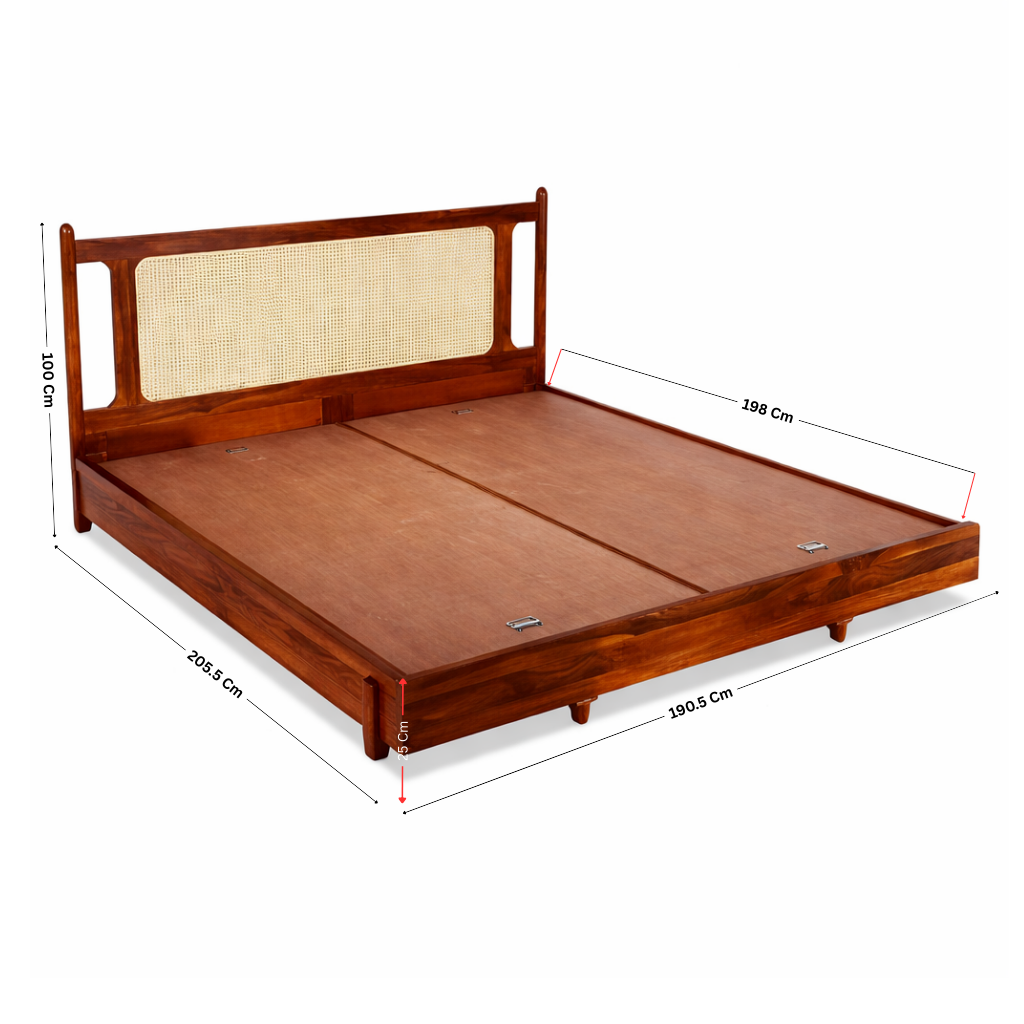 FINLAND Premium Solid Sheesham Wood King Size Bed with Cane Headboard – No Storage