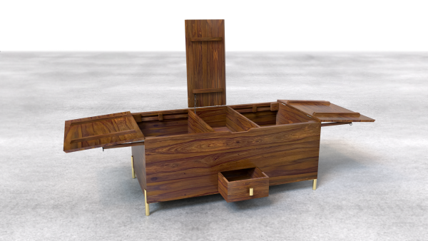 Suryavanshi Sheesham Wood Bar Cabinet Versatile Coffee Table – Vintage Iron or Brass Gold Finish