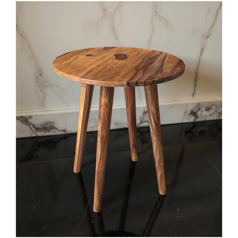 Suryavanshi Sheesham Wood Side Table for Living Room | Solid Wood End Table with Natural Finish | Round Accent Table with Tapered Legs | Wooden Nightstand for Bedroom & Sofa Side Use