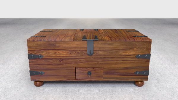 Suryavanshi Sheesham Wood Bar Cabinet Versatile Coffee Table – Vintage Iron or Brass Gold Finish