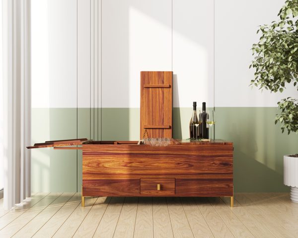 Suryavanshi Sheesham Wood Bar Cabinet Versatile Coffee Table – Vintage Iron or Brass Gold Finish
