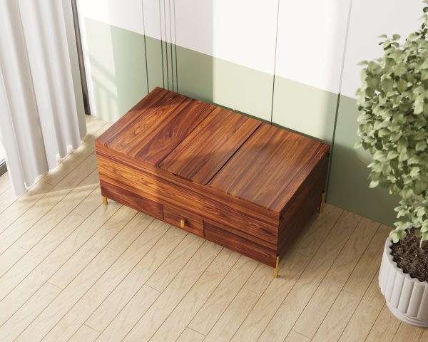 Suryavanshi Sheesham Wood Bar Cabinet Versatile Coffee Table – Vintage Iron or Brass Gold Finish