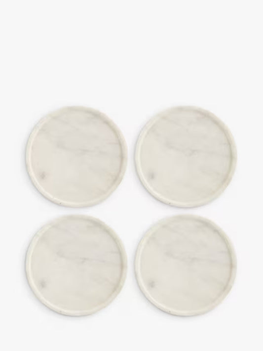 Suryavanshi Round Marble Coasters, Set of 4, White (10×10×1.5 cm)
