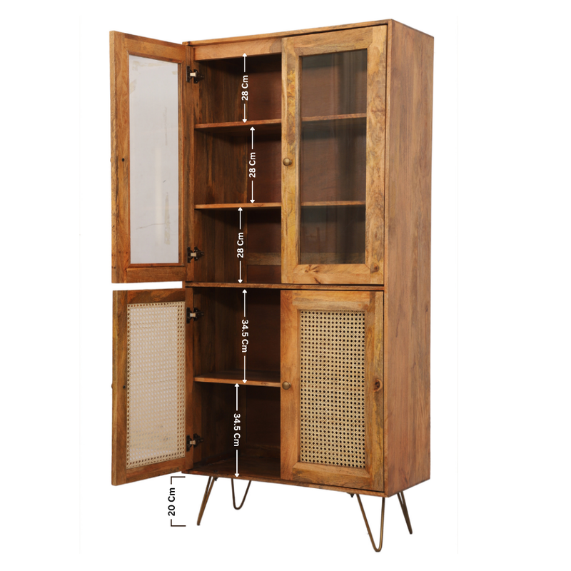 Suryavanshi Solid Sheesham Wood 4 Door Closed Shelves Storage Kitchen Cabinet Solid Wood Crockery Cabinet ( Natural Finish)