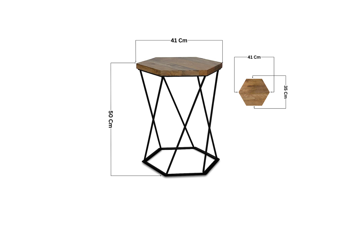 Suryavanshi Mango Wooden Side Table with Black Metal Leg Frame, Wooden Coffee Table, Side Table, End Table, Tea Table, Plant Stand, 41D x 35W x 50H Centimeters