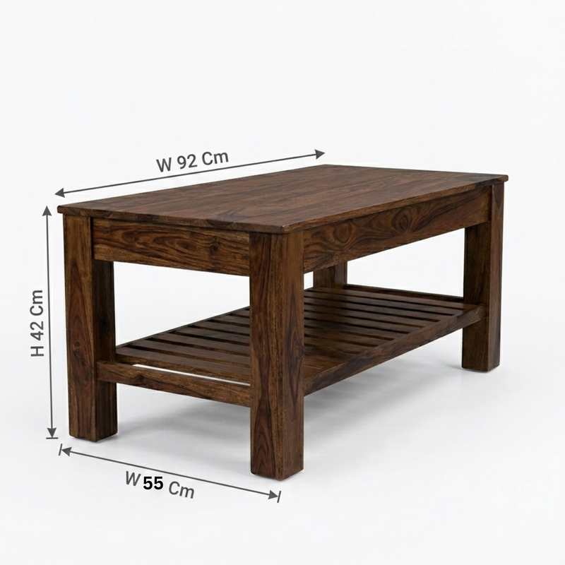 Suryavanshi Solid Sheesham Wood Coffee Table with Open Storage Shelf for Living Room