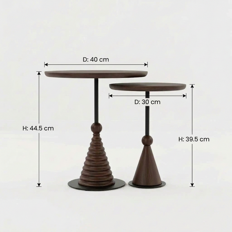 Sheesham Wood Round Nesting Side Tables Set of 2 with Black Metal Details