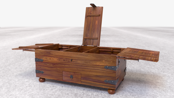 Suryavanshi Sheesham Wood Bar Cabinet Versatile Coffee Table – Vintage Iron or Brass Gold Finish