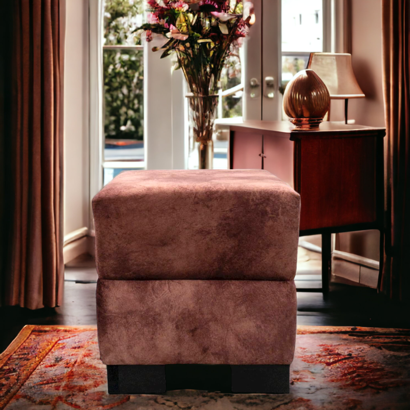 Suryavanshi Velvet Upholstered Pouffe with Wooden Legs – Stylish and Comfortable