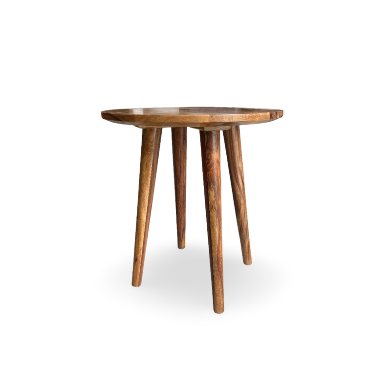 Suryavanshi Sheesham Wood Side Table for Living Room | Solid Wood End Table with Natural Finish | Round Accent Table with Tapered Legs | Wooden Nightstand for Bedroom & Sofa Side Use