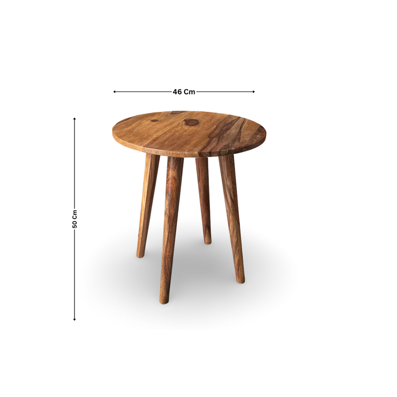 Suryavanshi Sheesham Wood Side Table for Living Room | Solid Wood End Table with Natural Finish | Round Accent Table with Tapered Legs | Wooden Nightstand for Bedroom & Sofa Side Use