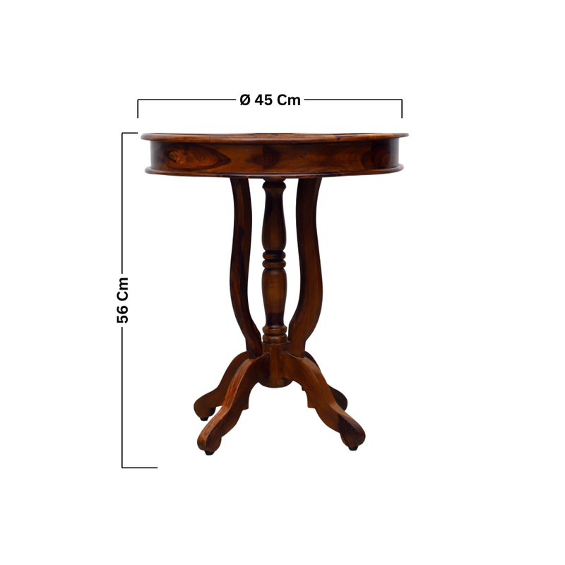 Suryavanshi Sheesham Wooden Round End Table with Carved French Leg Round Accent Table, Bed Side Table, Side Table, 45D x 45W x 55H Centimeters