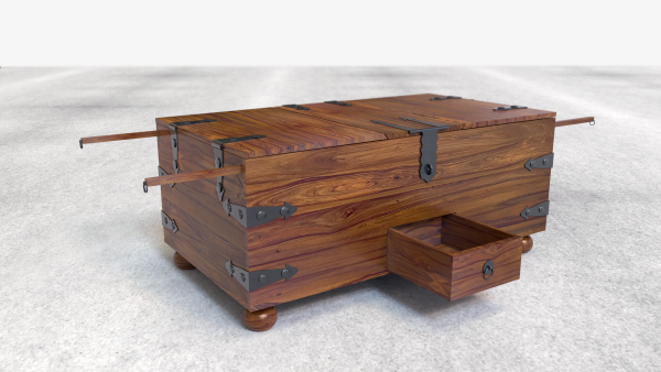 Suryavanshi Sheesham Wood Bar Cabinet Versatile Coffee Table – Vintage Iron or Brass Gold Finish