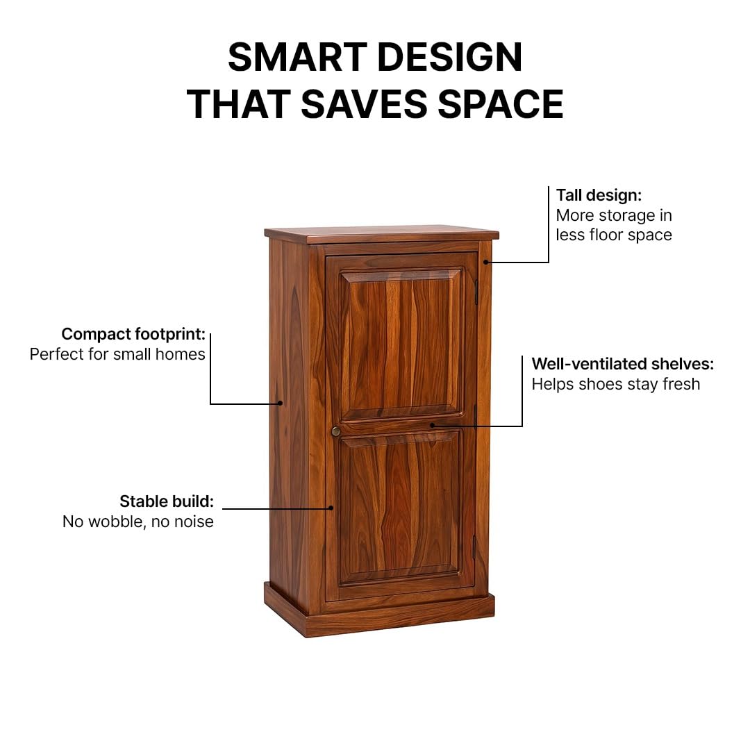 Sheesham Wood 1-Door Shoe Rack with 6 Shelves
