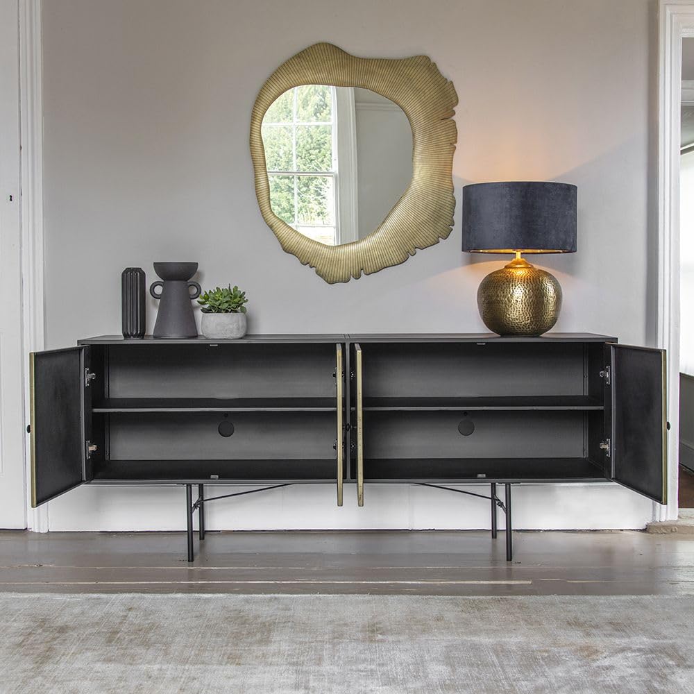 Suryavanshi Iron Metal Crackle Sideboard - Unique Design with Antique Brass Carcass and Stiletto Legs, Spacious Storage (40.5D x 183W x 76.5HCM)