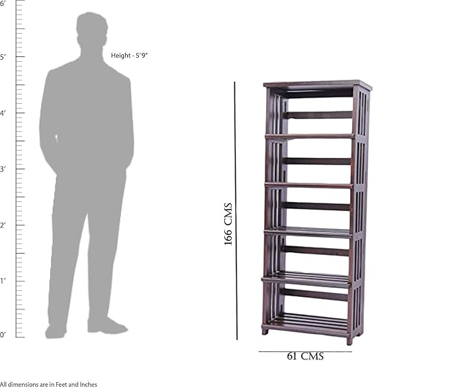 Suryavanshi Sheesham Wood Large Folding Book Rack (33Dx61Wx166HCm)