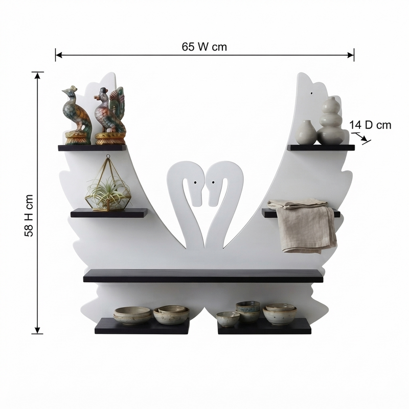 Suryavanshi Tuscany Whire Swan-Shaped Floating Wall Shelf with Multiple Tiers