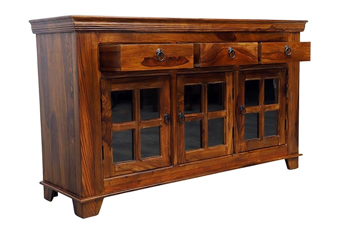 Suryavanshi Sheesham Wood 3 Glass Door & 3-Drawer Sideboard, for Living Room