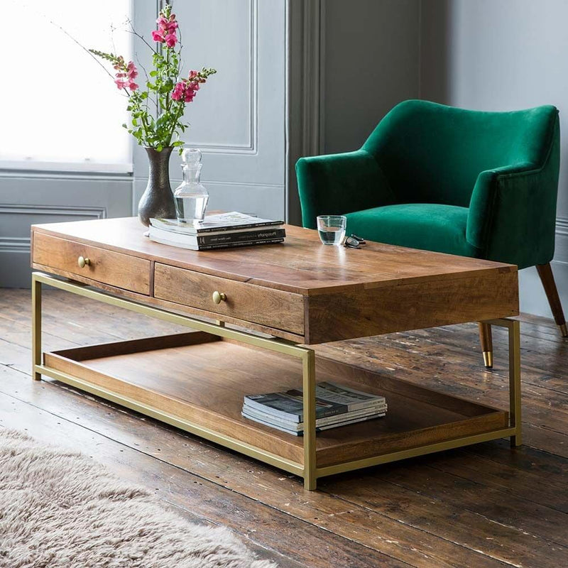 Suryavanshi Mango Wood Henley Coffee Table - Stylish and Functional Centerpiece for Your Living Room(65D x 130W x 47H CM)
