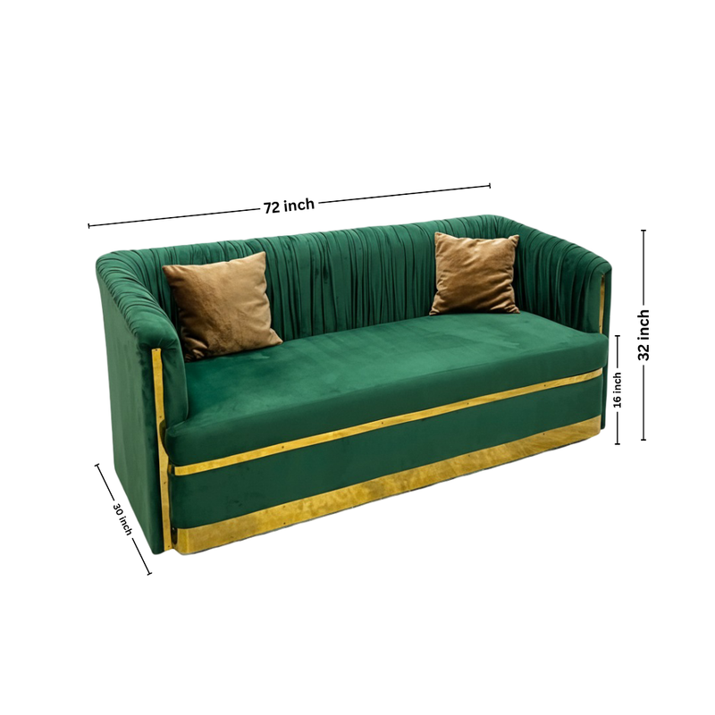Modern Minimalistic 3-Seater Sofa with Solid Wood Inner Structure Green Velvet with Golden Strips