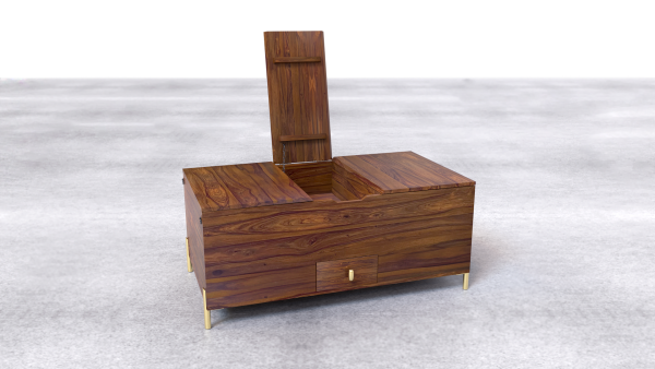 Suryavanshi Sheesham Wood Bar Cabinet Versatile Coffee Table – Vintage Iron or Brass Gold Finish