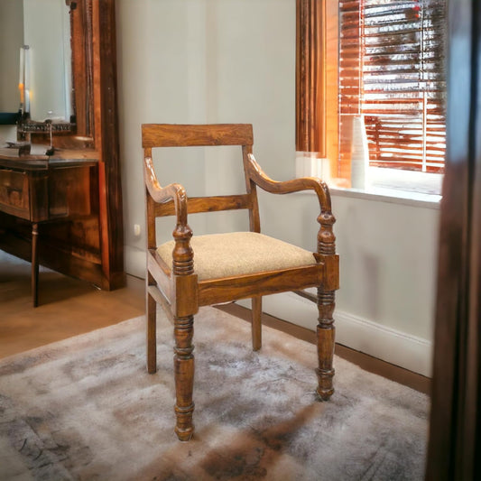 Suryavanshi Solid Sheesham Wood Cushion Chair with Armrest for Living Room in Teak Finish(W50xH93xD56)