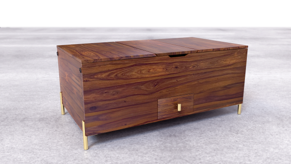 Suryavanshi Sheesham Wood Bar Cabinet Versatile Coffee Table – Vintage Iron or Brass Gold Finish