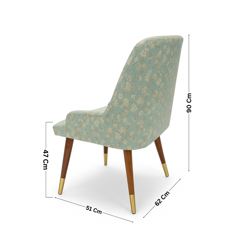 Suryavanshi Pack of 2 Floral Accent Chairs for Living Room | Mid-Century Upholstered Armchairs with Wooden Legs & Brass Caps | Fabric Lounge Chair for Bedroom, Dining, Study – Turquoise