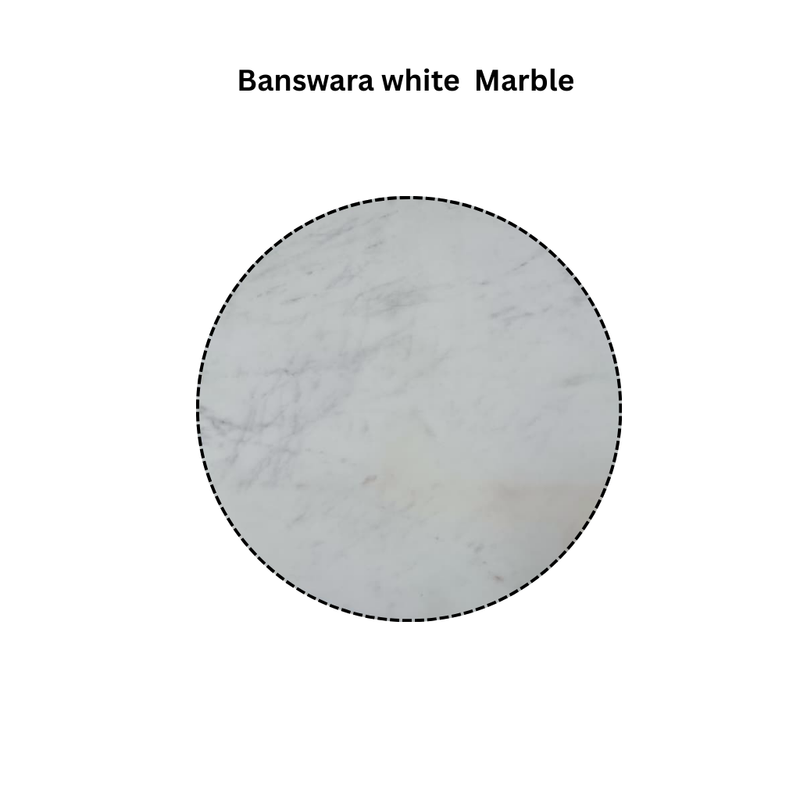 Suryavanshi Premium Round Center Table with Banswara White Marble Top & Solid Wood Ball Legs ā Modern Coffee Table