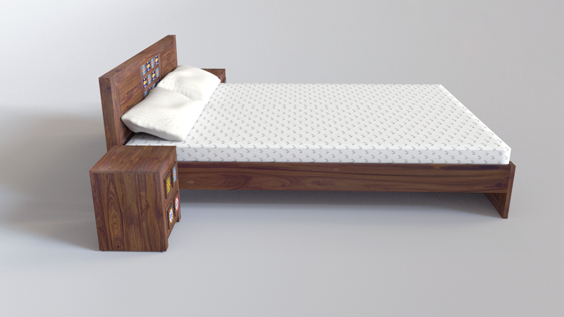Suryavanshi Sheesham Wood King Size Bed with Pottery Tiles Design – Without Storage