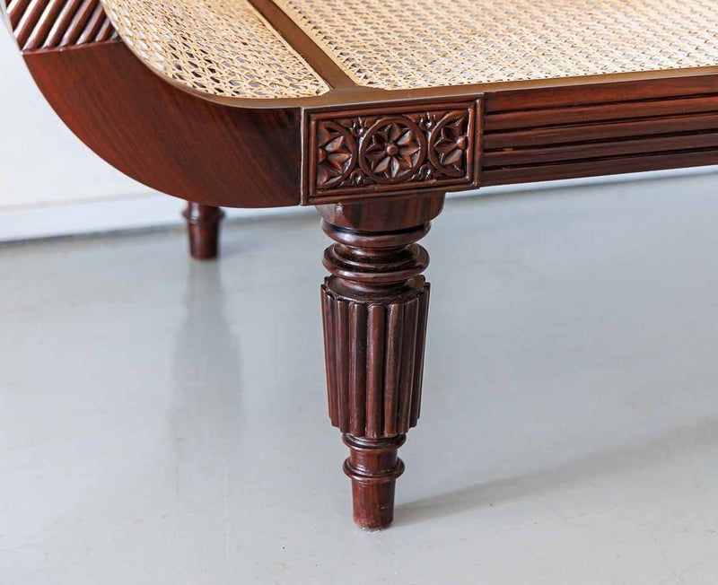 Handcrafted Solid Wood & Natural Cane Sofa | British Colonial Style Living Room Couch with Rattan Weaving