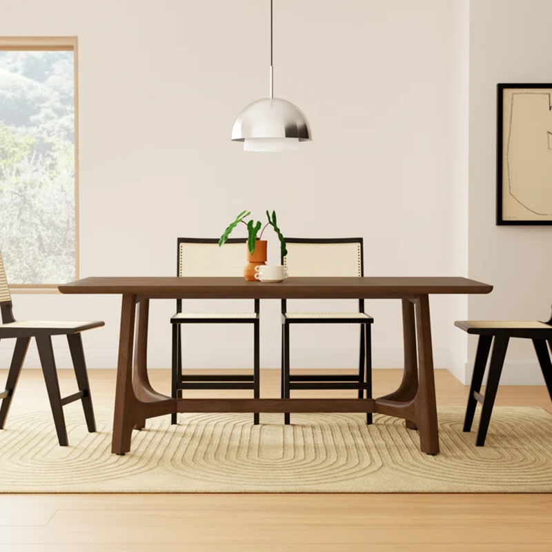 Suryavanshi Solid Mango Wood 6 Seater Dining Table for Home | Dark Mahogany Finish Rectangular Table | Modern Trestle Base Wooden Dining Table for Kitchen & Dining Room