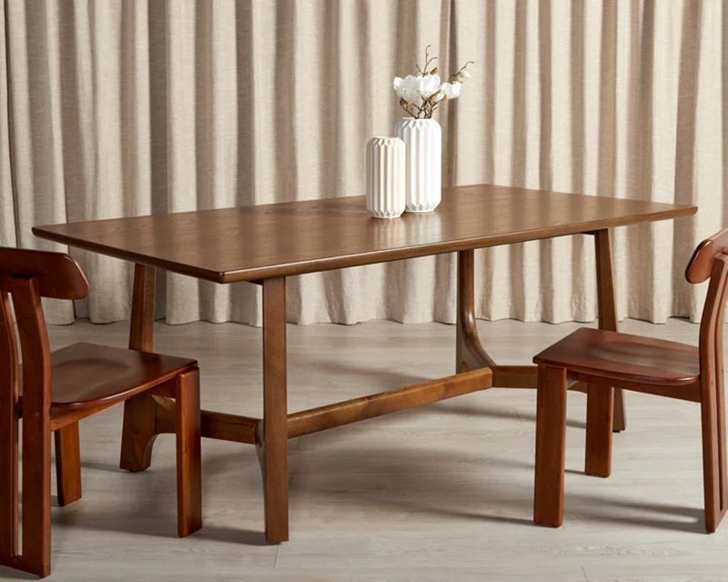 Suryavanshi Solid Mango Wood 6 Seater Dining Table for Home | Dark Mahogany Finish Rectangular Table | Modern Trestle Base Wooden Dining Table for Kitchen & Dining Room