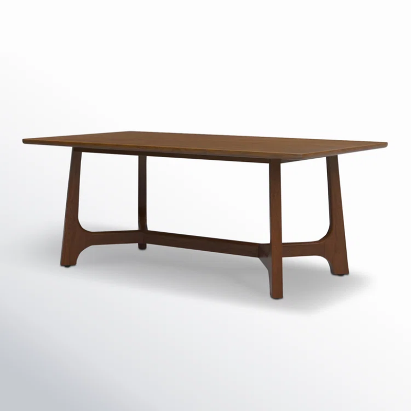 Suryavanshi Solid Mango Wood 6 Seater Dining Table for Home | Dark Mahogany Finish Rectangular Table | Modern Trestle Base Wooden Dining Table for Kitchen & Dining Room