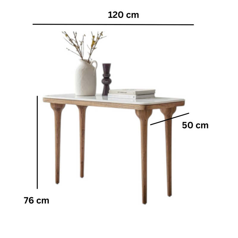 Suryavanshi Acacia Wood Cone Console Table - Timeless Elegance, Cool White Marble, and Versatile Functionality