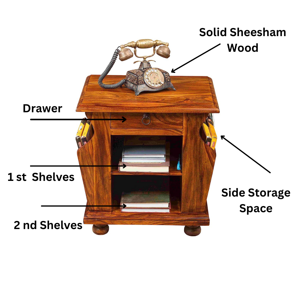 Suryavanshi Sheesham Wood 1 Drawer Magazine Rack (Brown Color)