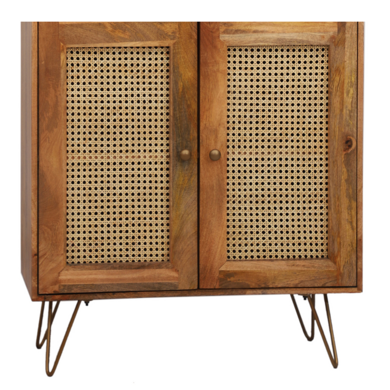 Nay-7 Sheesham Wood 4 Door Soft Closed Shelves Storage Kitchen Cabinet ( Honey Finish )