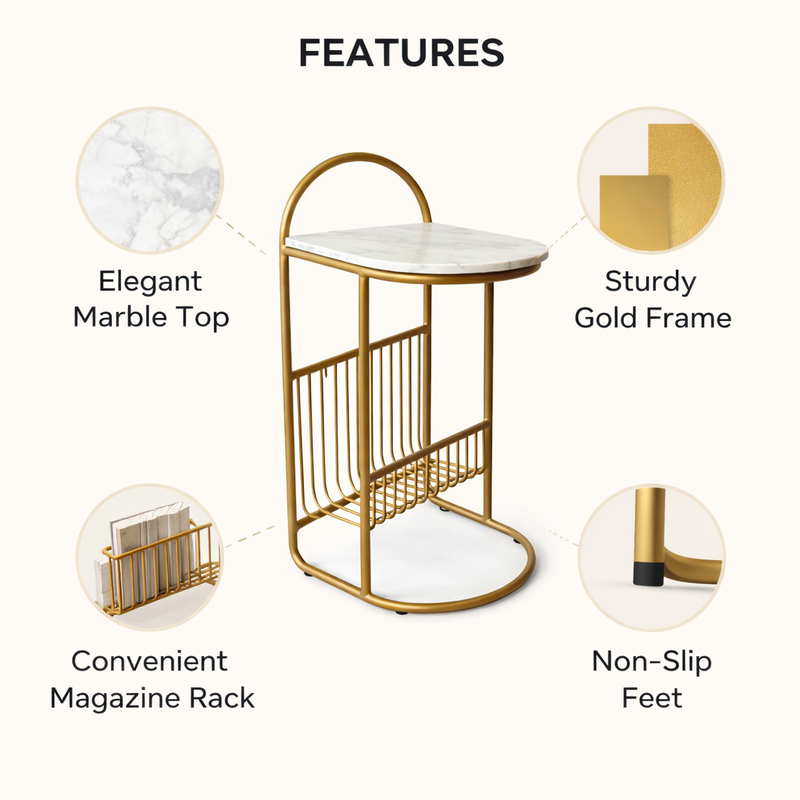 Modern Round Marble Top Side Table With Shelf