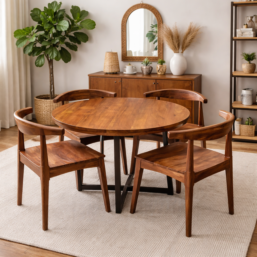 Acacia Wood 4 Seater Dining Table Set – Suryavanshi Furnitures