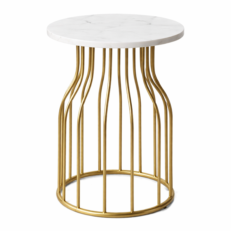 Modern Round Marble Top Side Table With Metal Base