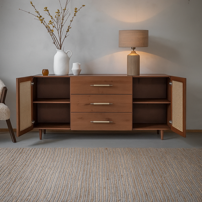 Acacia Wood 2-Door 3-Drawer Sideboard