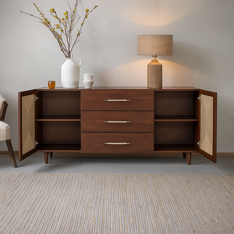Acacia Wood 2-Door 3-Drawer Sideboard