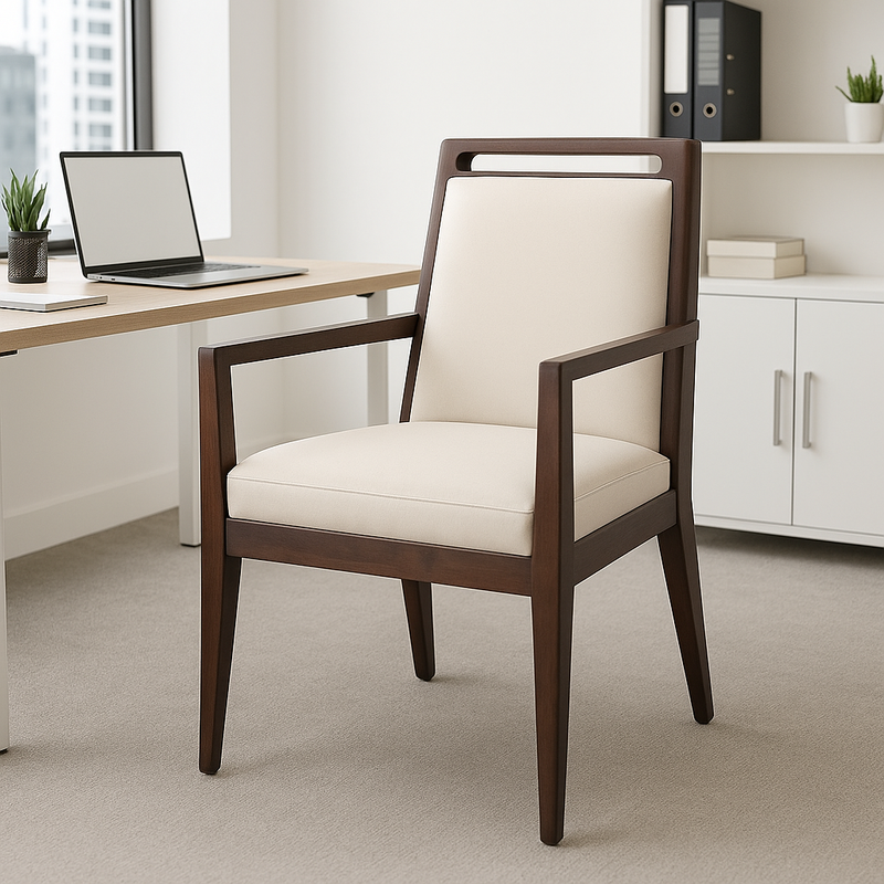 Suryavanshi Solid Sheesham Letherate cushioning Upholstered Wooden Chair With Arms For Office and Home (Walnut Finish)