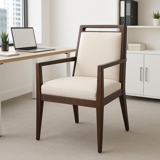 Suryavanshi Sheesham Letherate Upholstered Wooden Chair With Arms For Office and Home - Customizable Fabric Available (Walnut Finish)