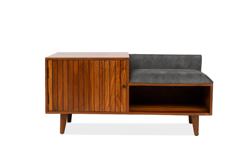 Suryavanshi Modern Wooden Shoe Cabinet With Seating – Sheesham Wood, Honey Finish