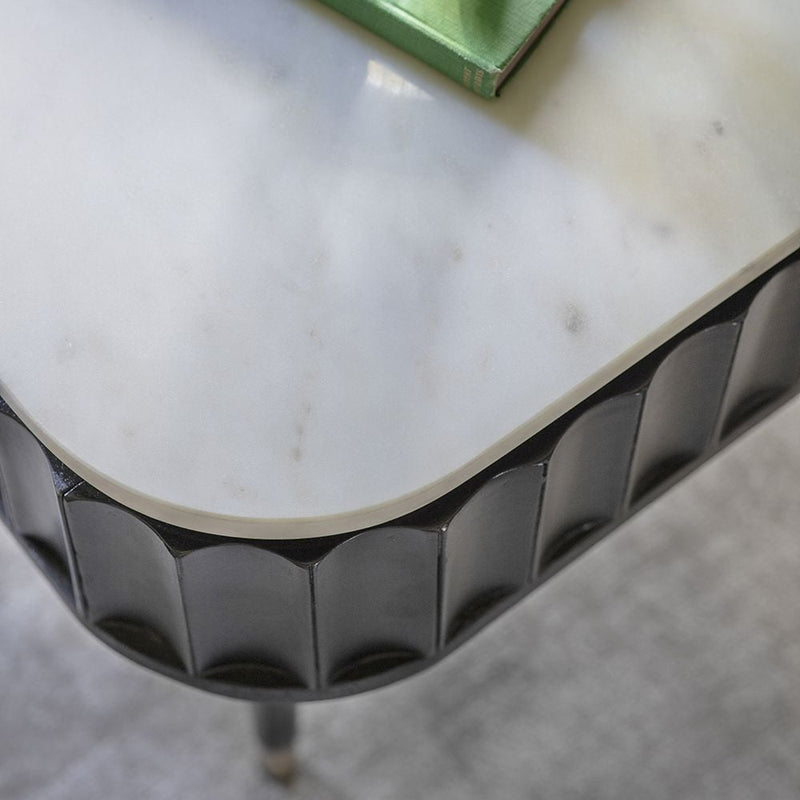 Suryavanshi Furniture Flute Coffee Table Base Mango Wood With White Marble Top (W98 x D61 x H46 cm)