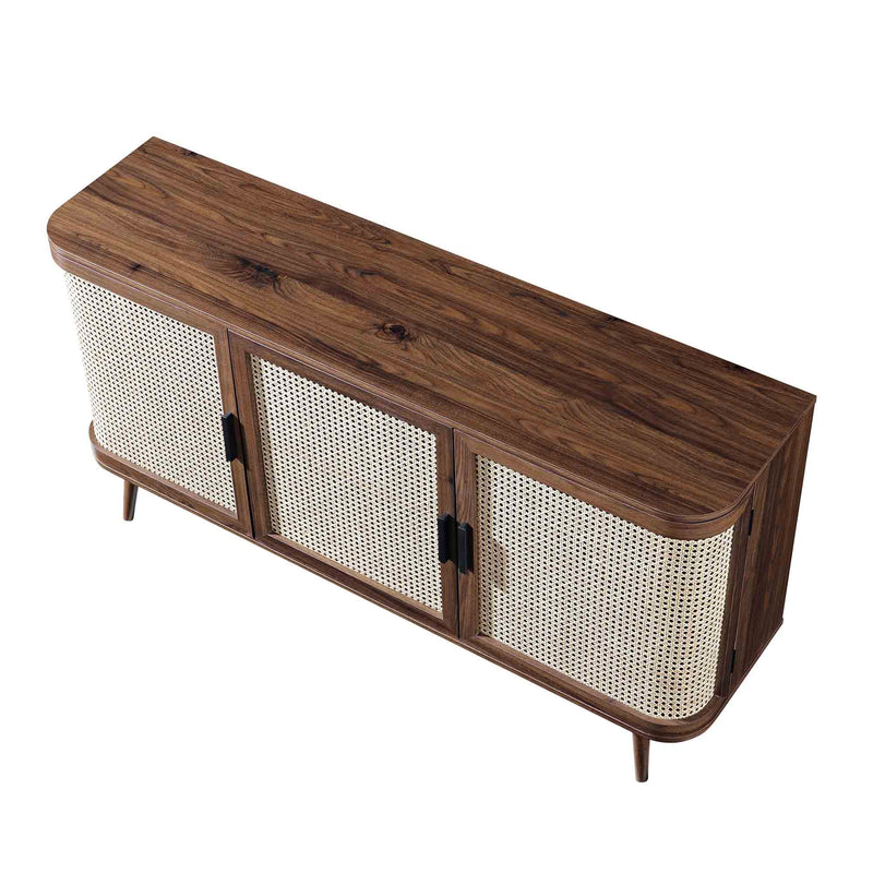 Suryavanshi Mango Wood Sideboard Cabinet with Cane Doors | 6 Compartment Storage Unit for Living Room, Dining Room & Entryway (Walnut Finish)