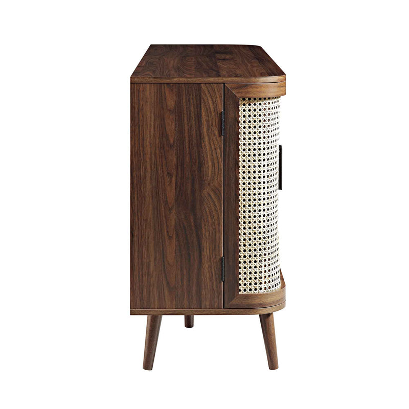 Suryavanshi Mango Wood Sideboard Cabinet with Cane Doors | 6 Compartment Storage Unit for Living Room, Dining Room & Entryway (Walnut Finish)